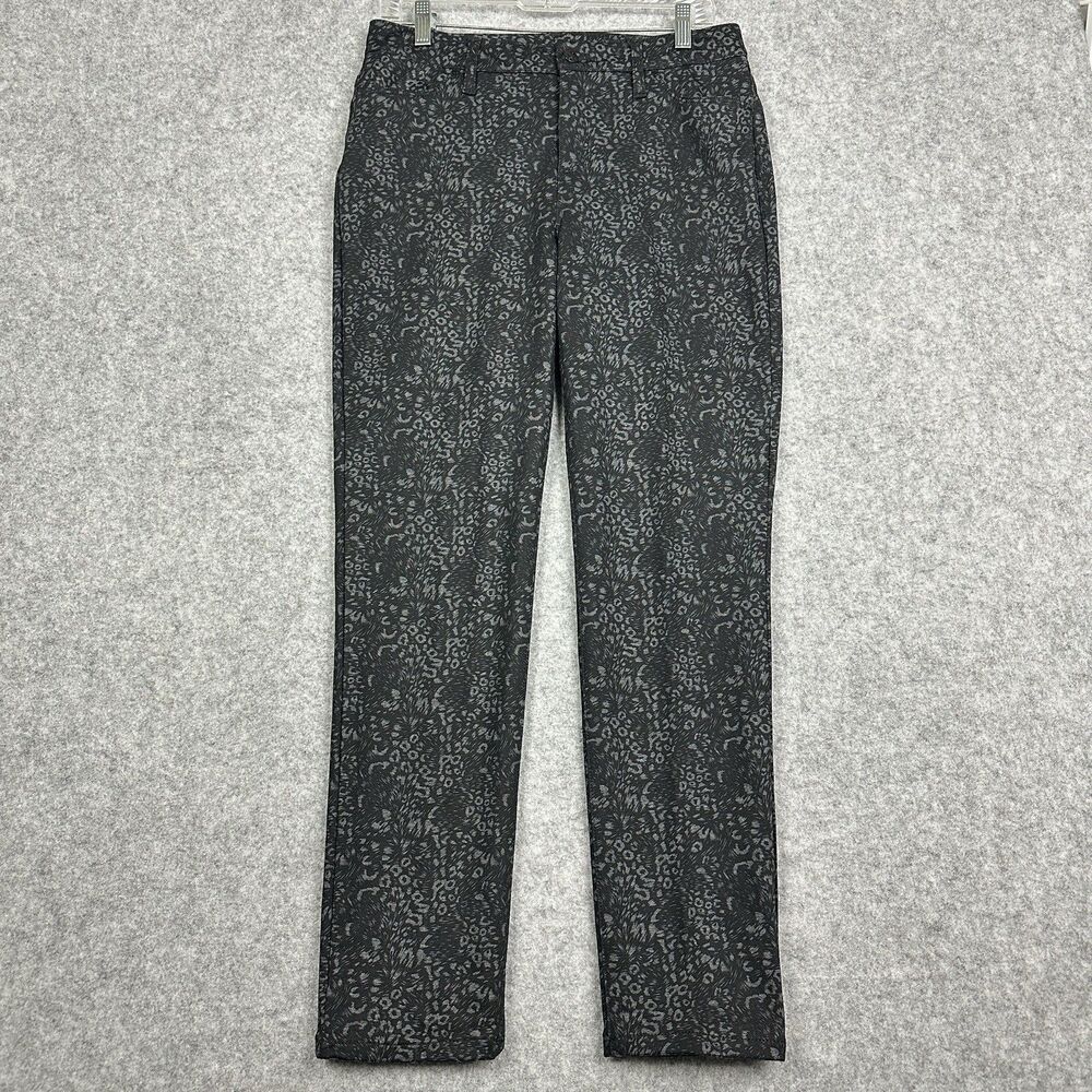 Chicos Pants Womens 0R 4R Black Gray Muted Cheetah Print Straight Leg Stretch*